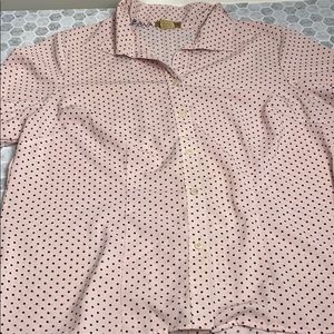 Notations 2X Pink Polka Dot Button Up Short Sleeve